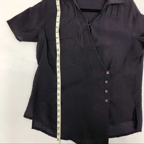 Asymmetrical Dark Purple Short Sleeve Blouse - Picture 8 of 11